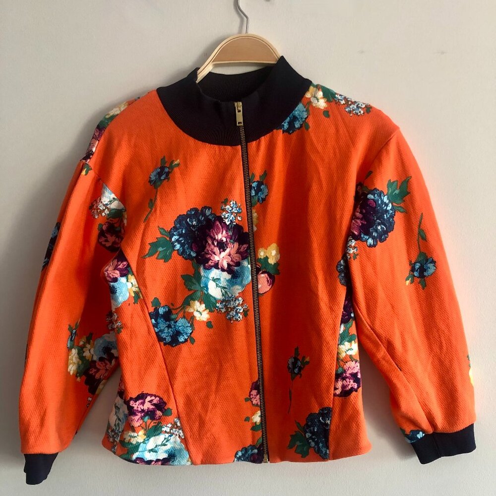 VERONIKA MAINE Orange Floral Bomber Jacket Size S